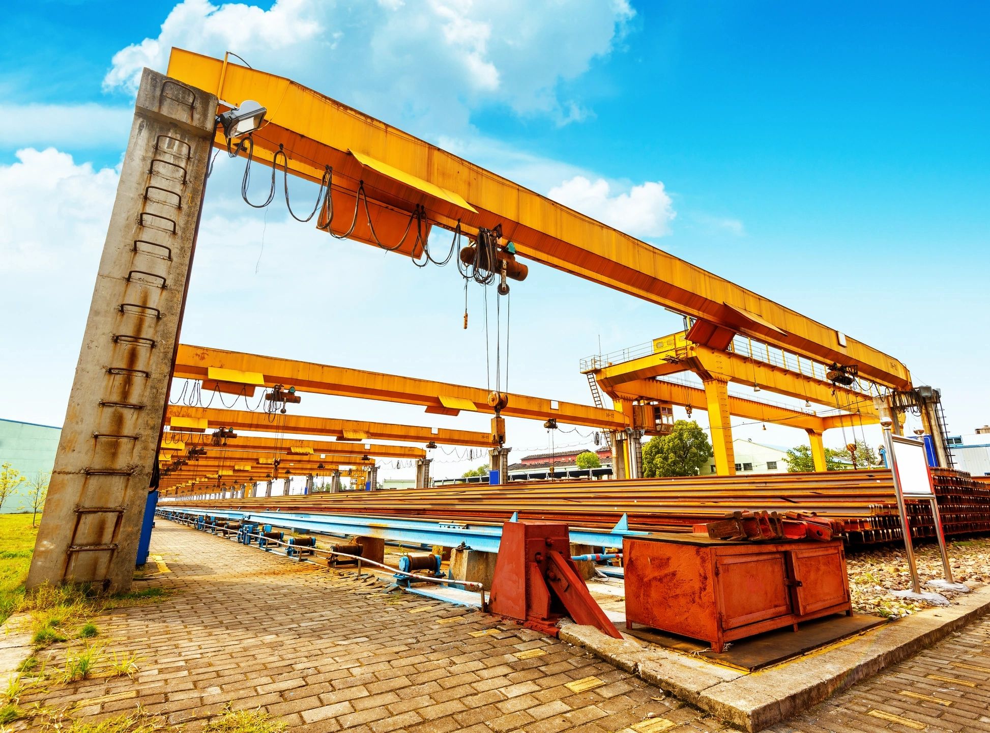 Industrial gantry cranes in construction yard